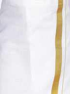 Sethukrishna Boys Orange & White Solid Shirt and Veshti Set