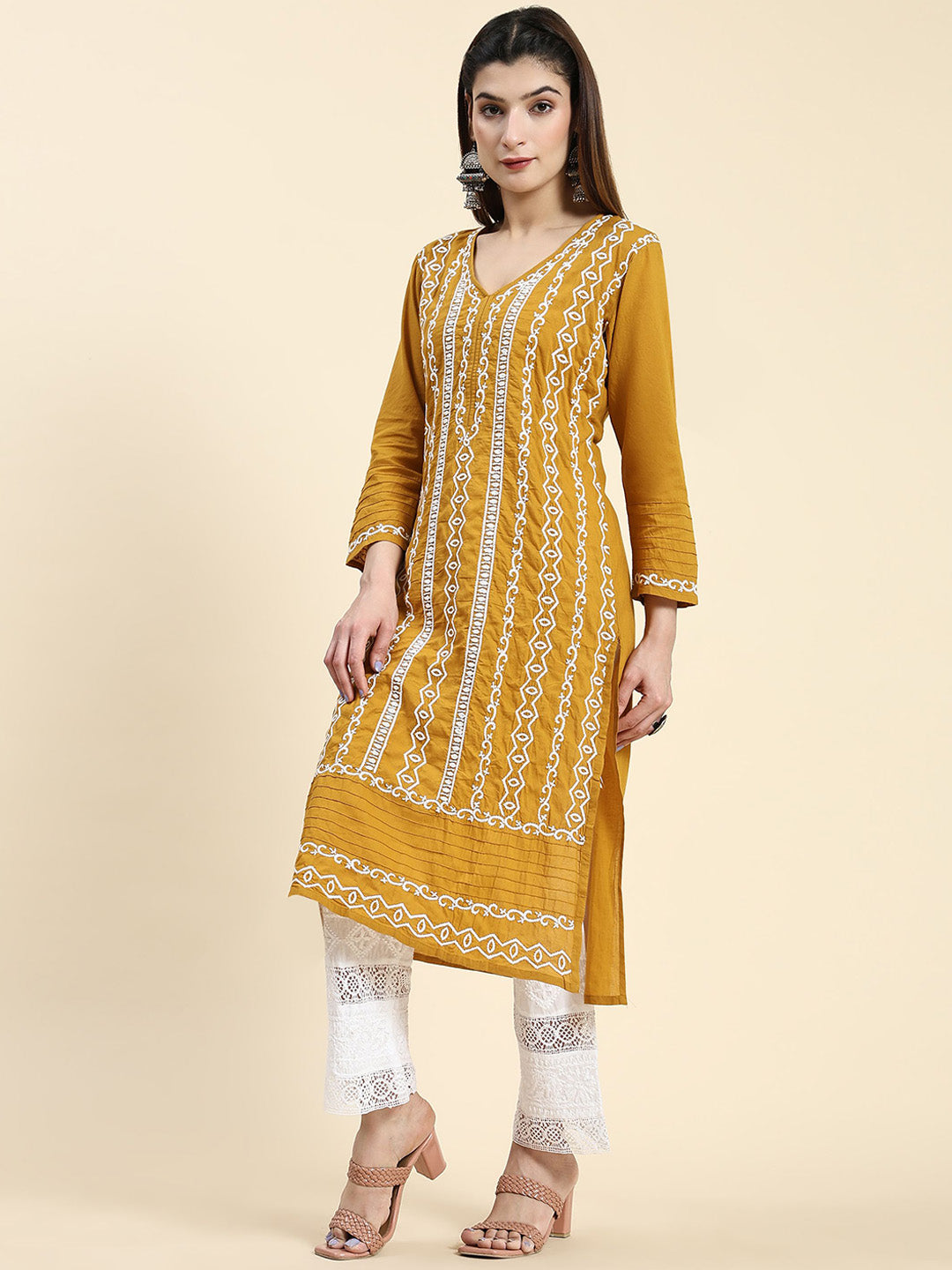 HOUSE OF KARI Ethnic Motifs Embroidered Chikankari Cotton Kurta