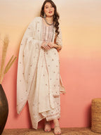 Sangria Embroidered Pure Cotton Regular Kurta & Trousers With Dupatta