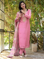 The52 Women's Gorgeous Cotton Blend Embroidery Straight Kurta with Pant And Dupatta Set - Distacart