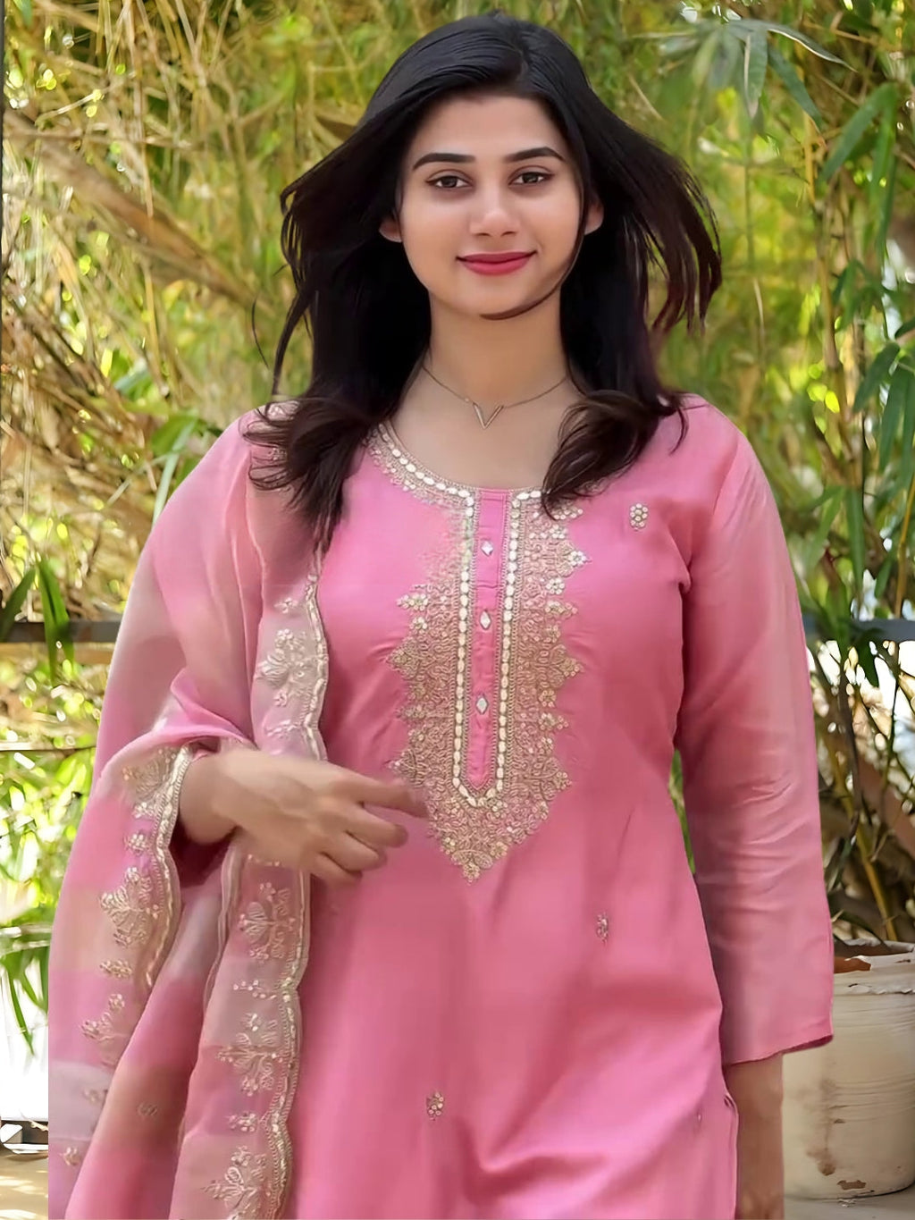 The52 Women's Gorgeous Cotton Blend Embroidery Straight Kurta with Pant And Dupatta Set - Distacart