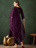 Sangria Floral Embroidered Kurta with Trouser & Dupatta