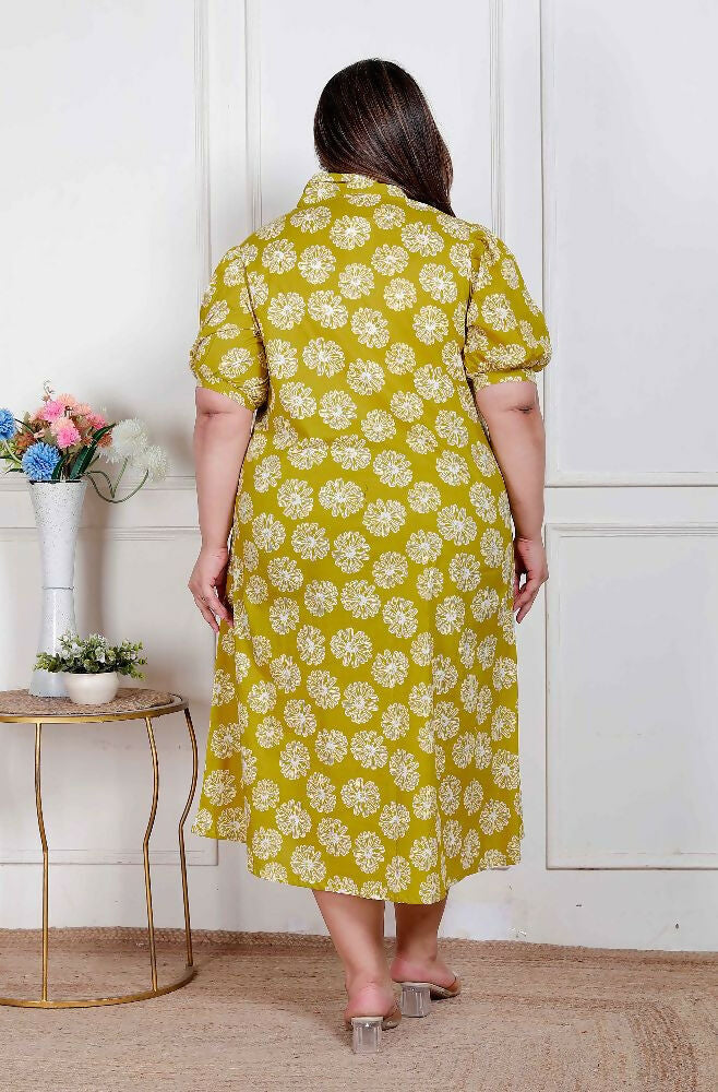 Miravan Plus Size Women'S Yellow Printed Puff Sleeve Floral Maxi Party Dress - Distacart