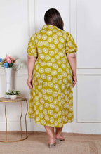 Miravan Plus Size Women'S Yellow Printed Puff Sleeve Floral Maxi Party Dress - Distacart