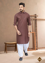 Joban Fashion Men's Light Brown Heavy Cotton Plain Kurta Pyjama set