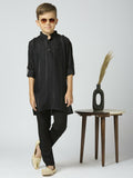Joban Fashion Kids Island Full Sleeves Cotton Kurta and Pyjama Set with Strip - Black