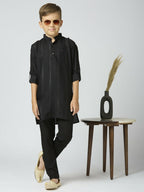 Joban Fashion Kids Island Full Sleeves Cotton Kurta and Pyjama Set with Strip - Black