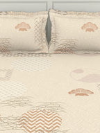 SPACES Pattern Art Cream Printed Egyptian Cotton 350 TC King Bedsheet & 4 Pillow Covers
