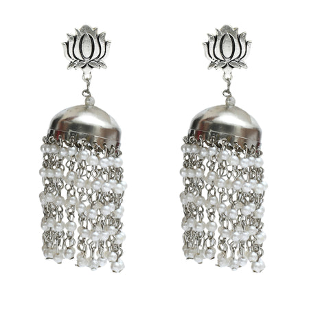 Mominos Fashion Johar Kamal Lotus Design Earrings With Pearls Jhumkas
