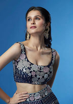 House of Panchhi Navy Blue Color Georgette Multi-Sequins Work Lehenga