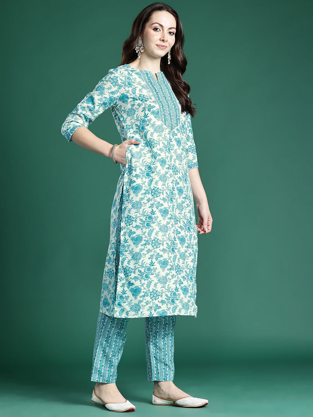 Indo Era Floral Printed Kurta with Trousers & Dupatta - Distacart