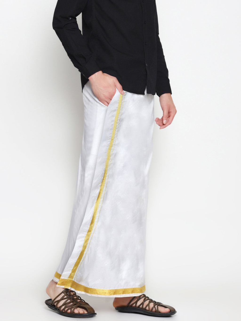 Sethukrishna Men White Double Layer Readymade Dhoti With Pocket - Distacart