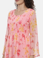Souchii Pink Floral Printed A-Line Dress For Women - Distacart