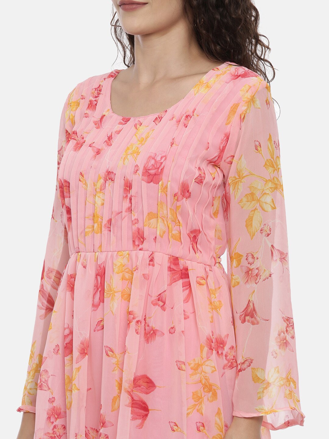 Souchii Pink Floral Printed A-Line Dress For Women - Distacart