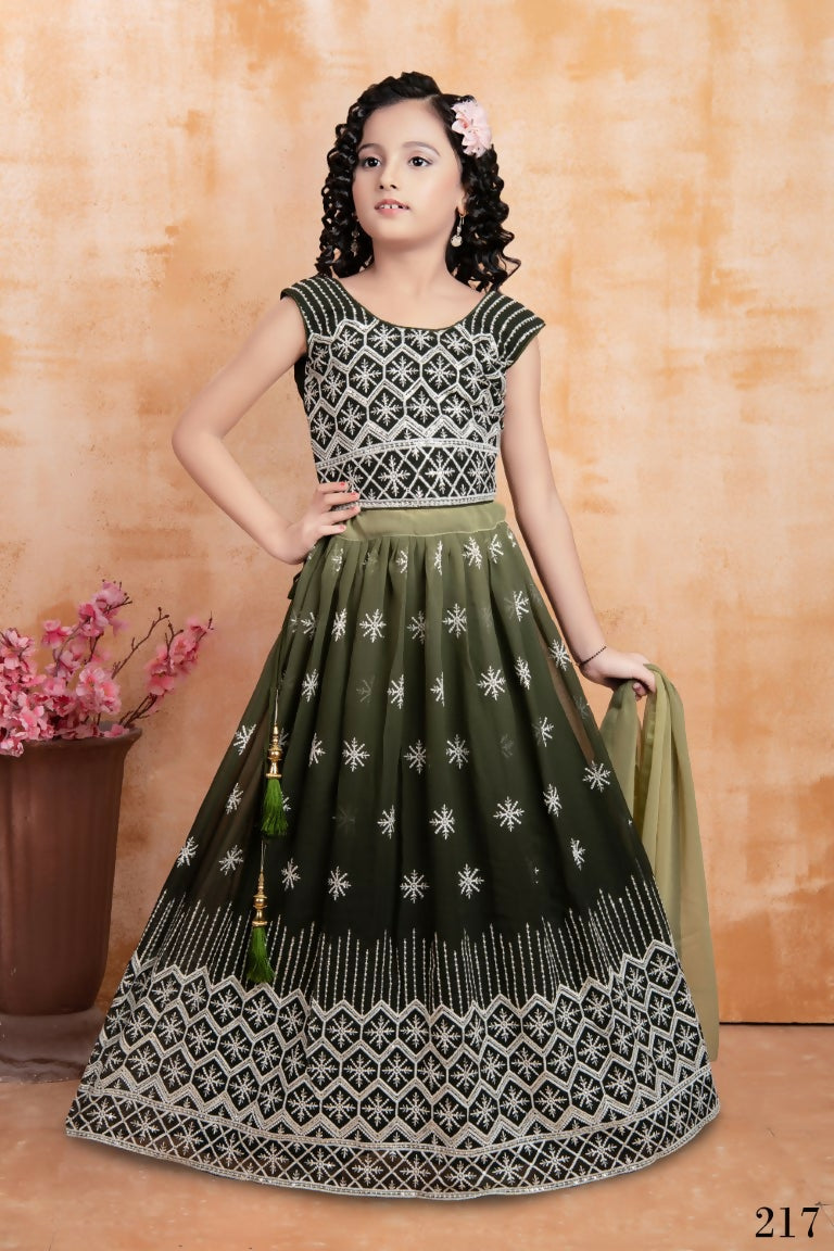 Wedding Designer Mahendi Georgette Kidswear Lehenga - Aaradhna