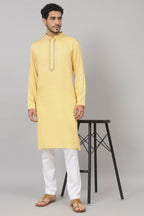 Neckline Embroidered Cotton Kurta by Hilo Design