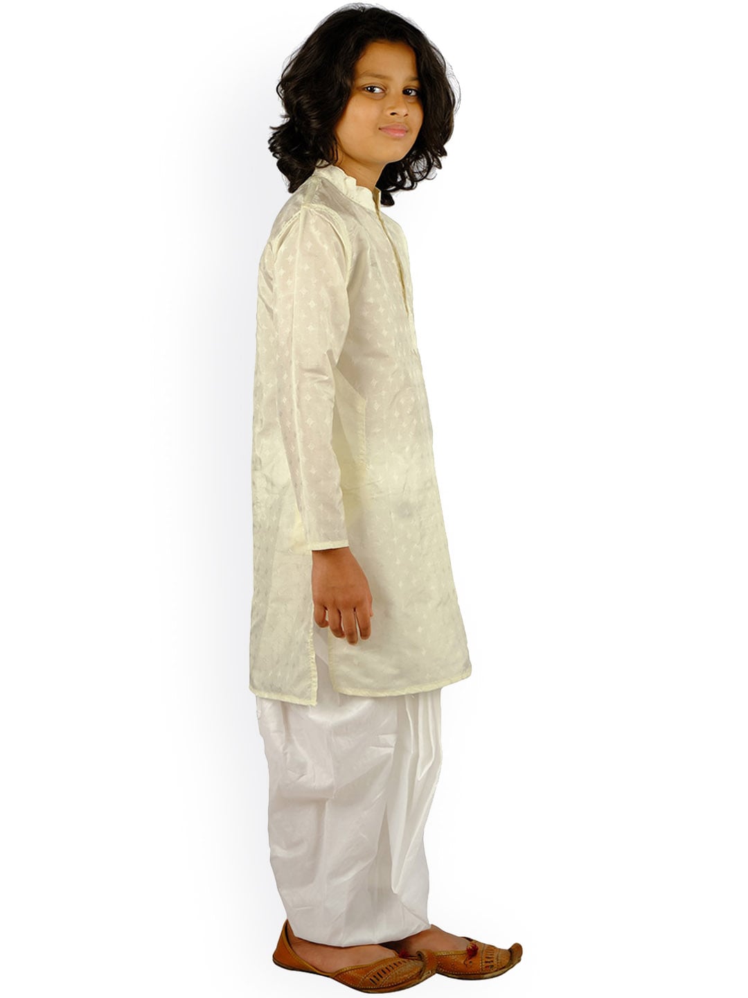 Sethukrishna Boys Cream-Coloured Angrakha Kurta with Dhoti Pants