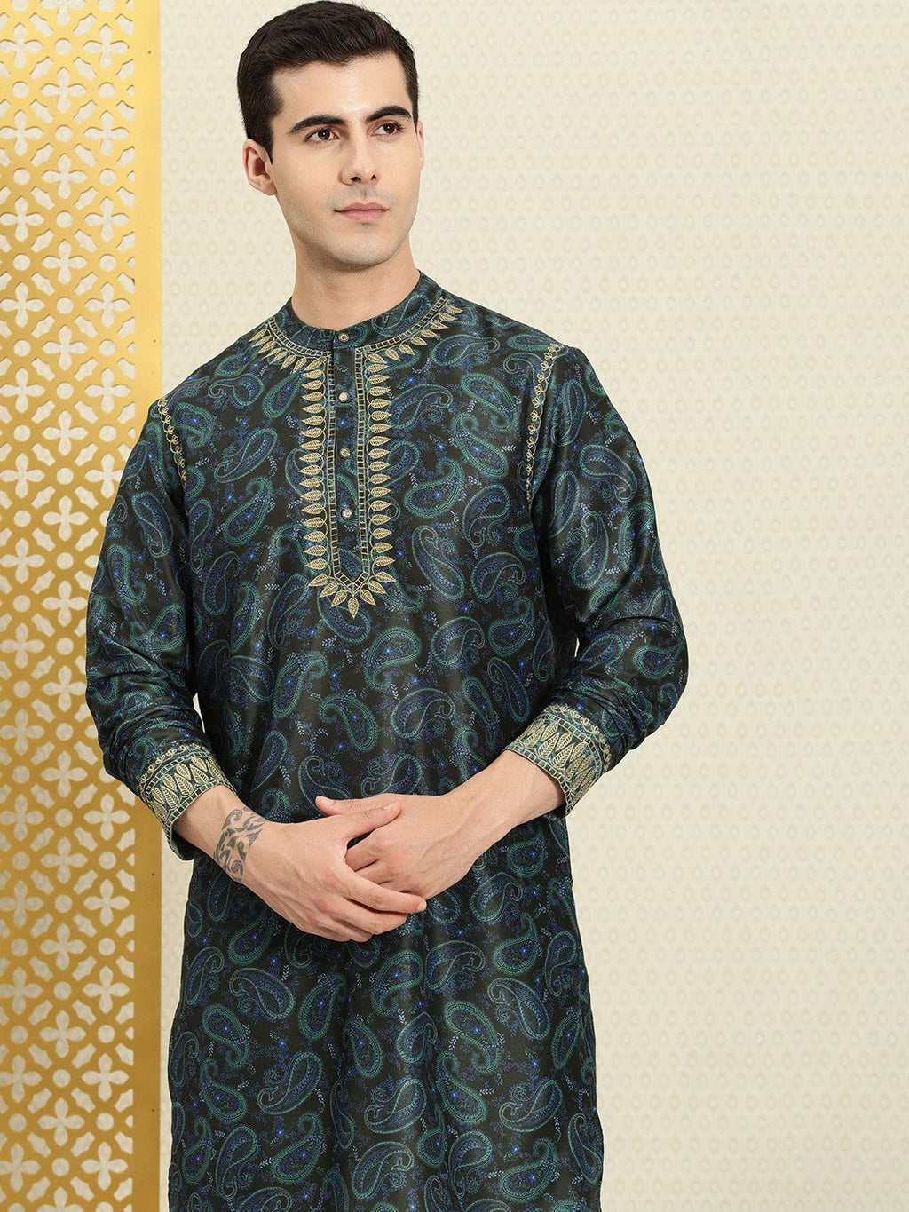 House of Pataudi Paisley Printed Rozana Kurta With Zari Detail