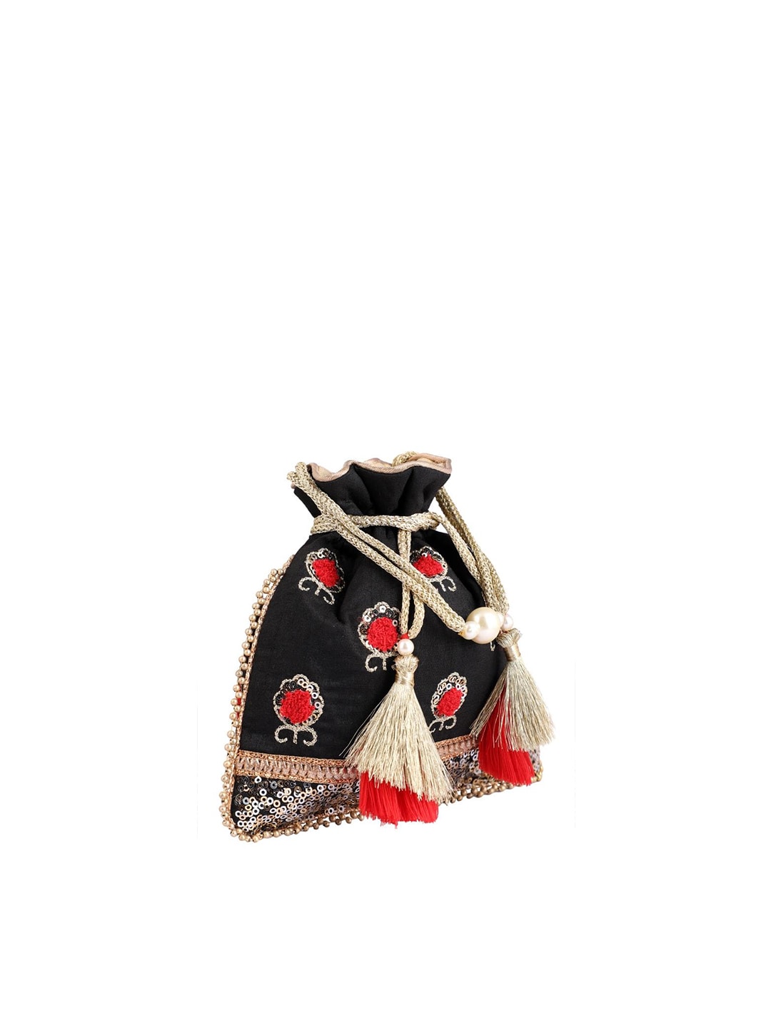 Masq Black & Red Embellished Embroidered Potli Clutch - Distacart