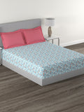 MYTRIDENT Blue White Geometric Cotton 144 TC Queen Bedsheet With 2 Pillow Covers