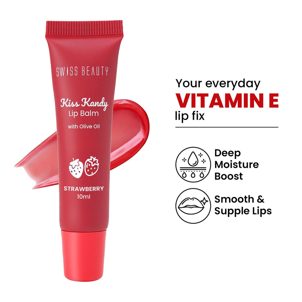 Swiss Beauty Kiss Kandy Tinted Lip Balm | Non-Sticky with Olive Oil & Vitamin E - 7 Strawberry
