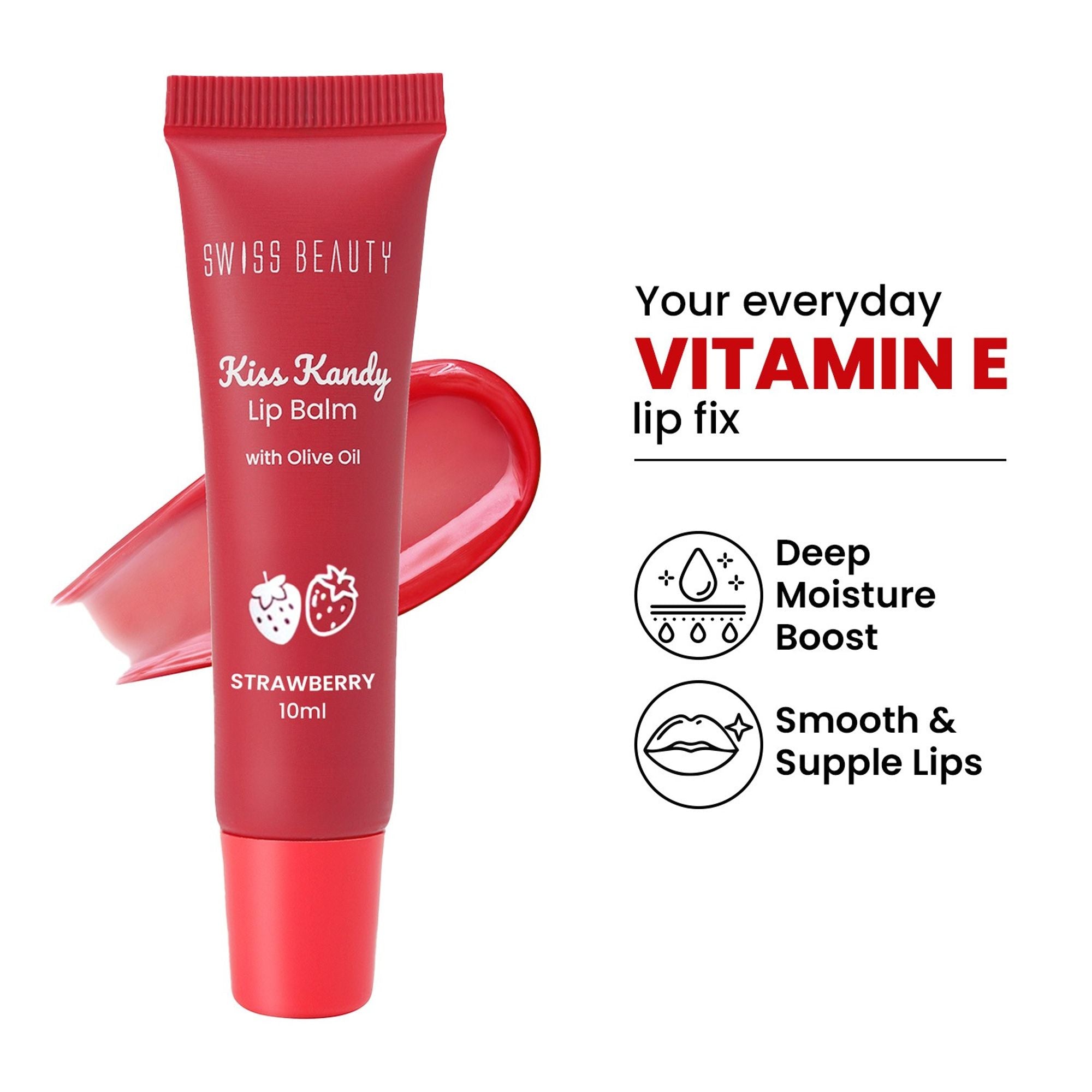 Swiss Beauty Kiss Kandy Tinted Lip Balm | Non-Sticky with Olive Oil & Vitamin E - 7 Strawberry