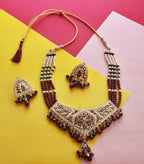 Gold-Polished Alloy Traditional Ethnic Beaded Jadau Necklace Set - The Pari