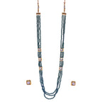 Gold-Polished Alloy Long Green Beaded Kundan Studded Classy Necklace Set - The Pari