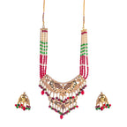 Gold-Polished Alloy Jadau Worktraditional Ethnic Beaded Necklace Set - The Pari