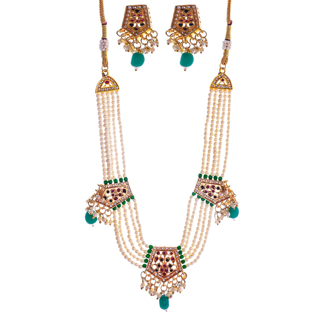 Gold-Polished Alloy Pearl Choker Set With Jadau Kundan Work Motifs - The Pari