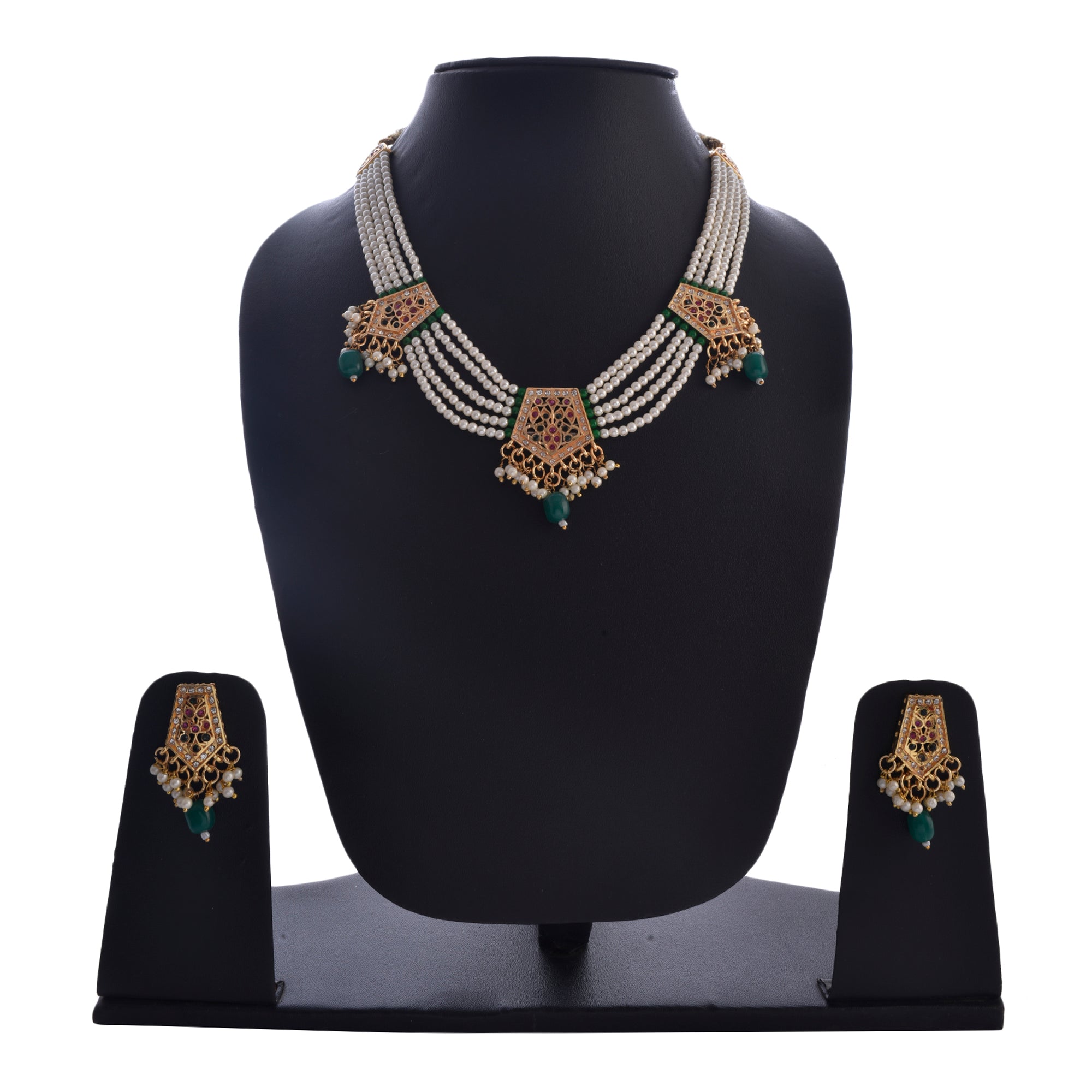 Gold-Polished Alloy Pearl Choker Set With Jadau Kundan Work Motifs - The Pari
