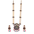 Gold-Polished Alloy Long Pearl Rani Haar Necklace With Designer Thewa Pendant Set - The Pari