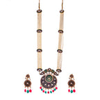 Gold-Polished Alloy Long Pearl Rani Haar Necklace With Designer Thewa Pendant Set - The Pari