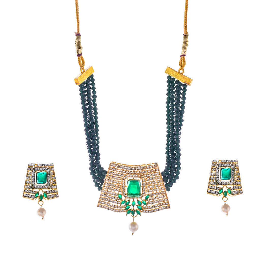 Gold-Polished Alloy Crystal Chain & American Diamond Choker Necklace - The Pari