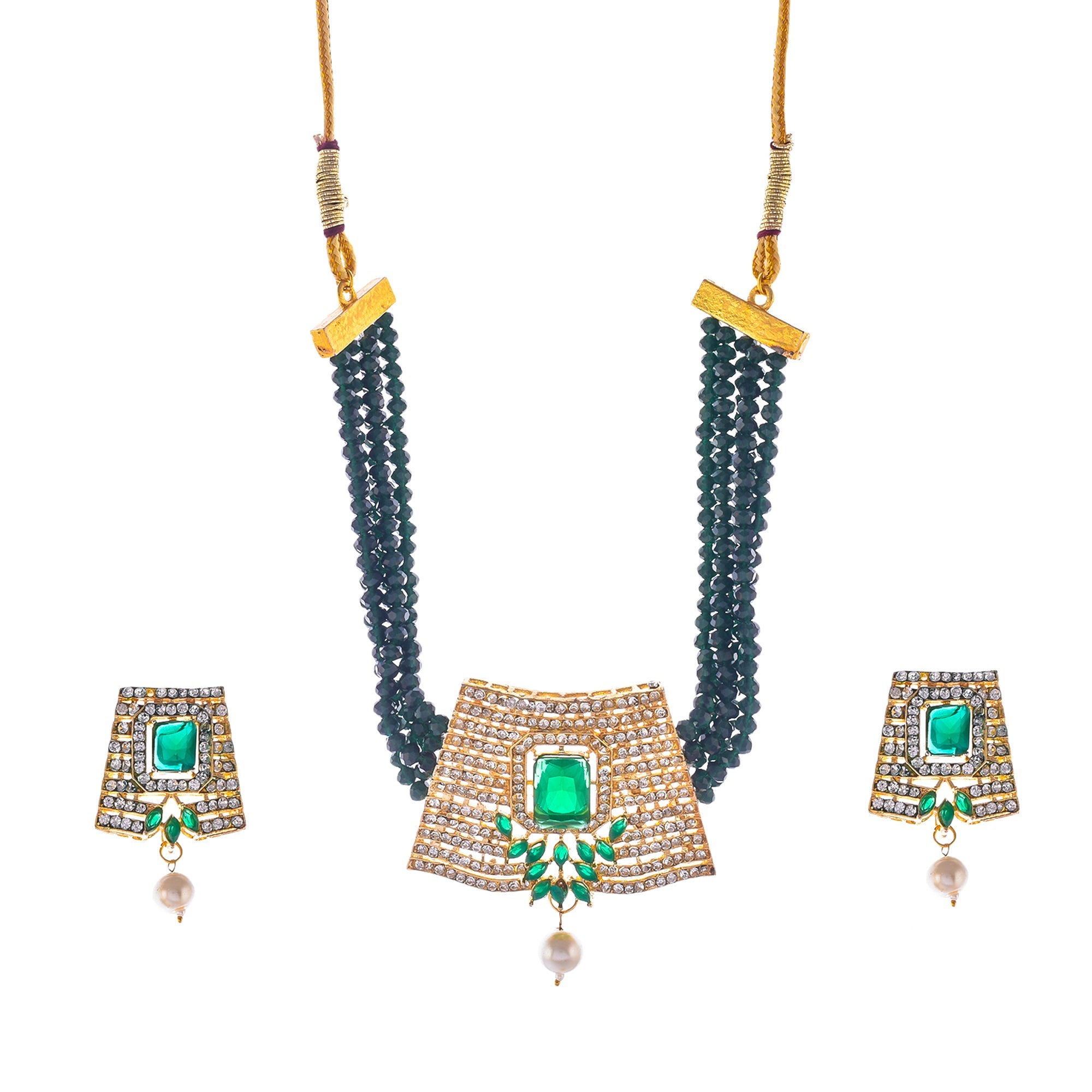 Gold-Polished Alloy Crystal Chain & American Diamond Choker Necklace - The Pari