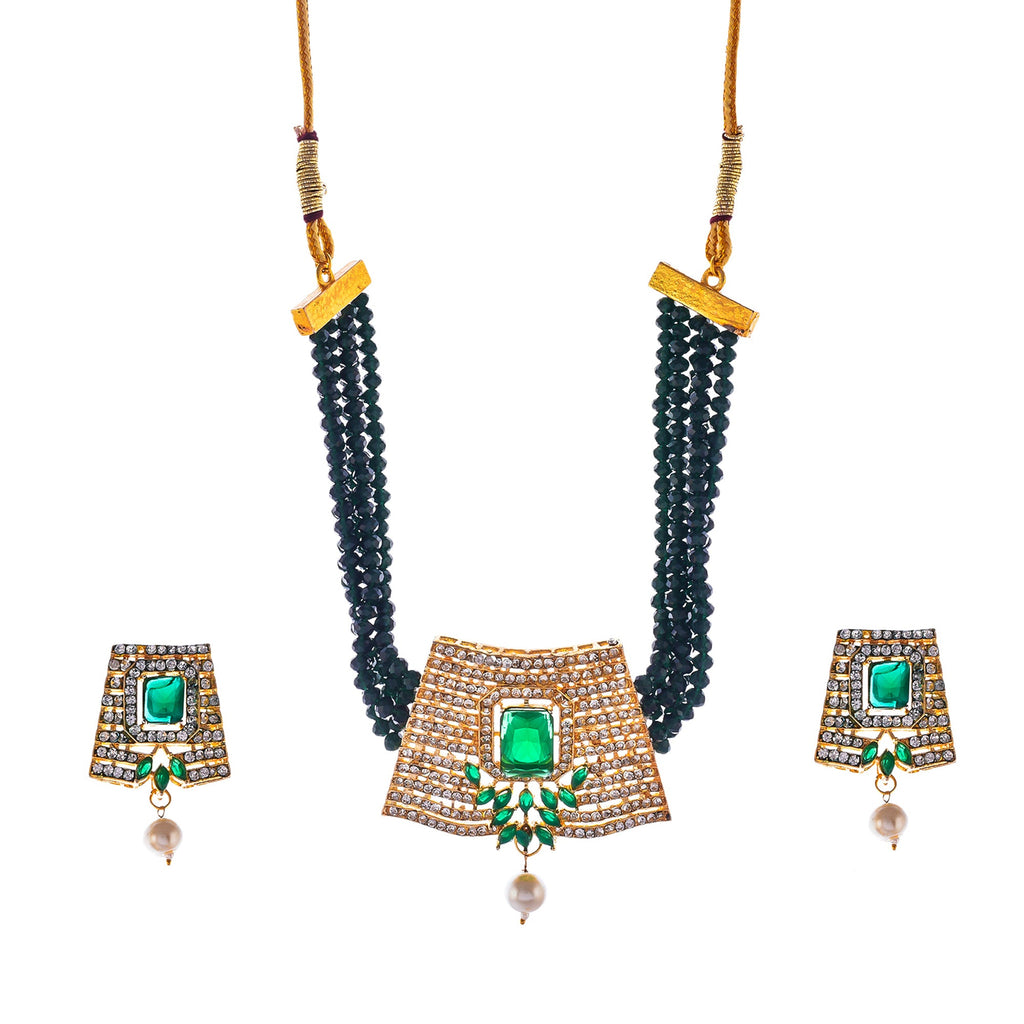 Gold-Polished Alloy Crystal Chain & American Diamond Choker Necklace - The Pari