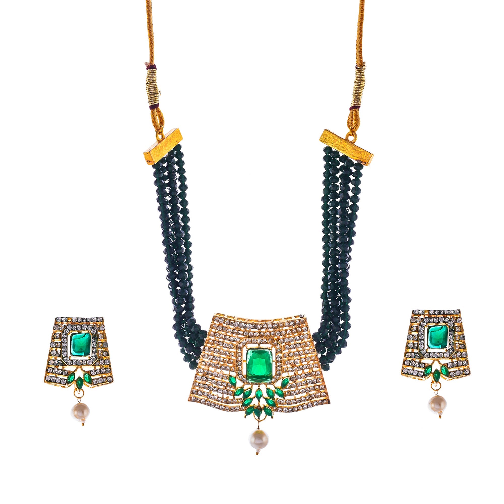 Gold-Polished Alloy Crystal Chain & American Diamond Choker Necklace - The Pari