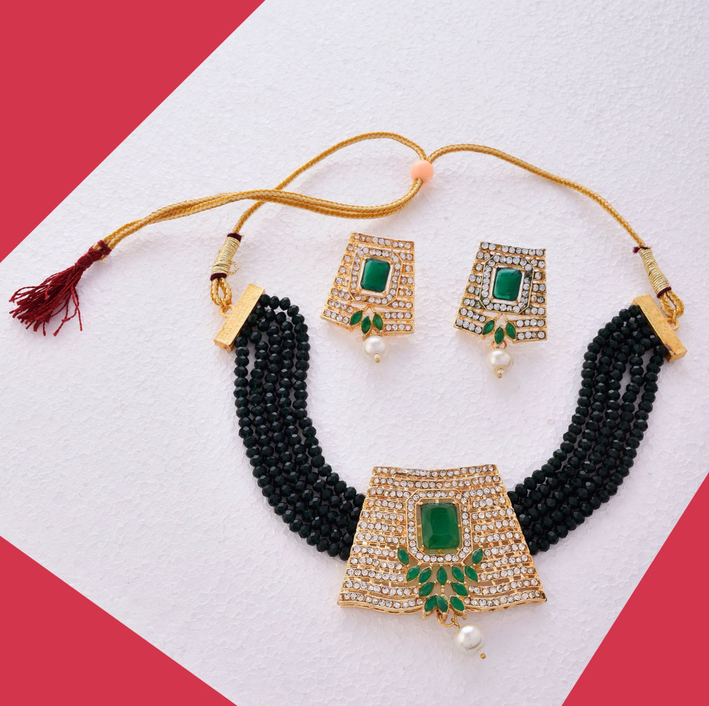 Gold-Polished Alloy Crystal Chain & American Diamond Choker Necklace - The Pari