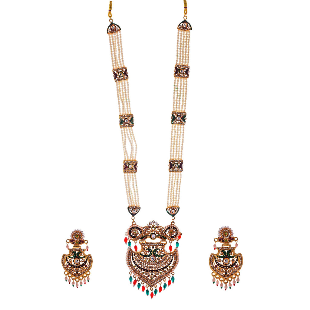Gold-Polished Alloy Long Jadau Work Rani Haar Necklace - The Pari