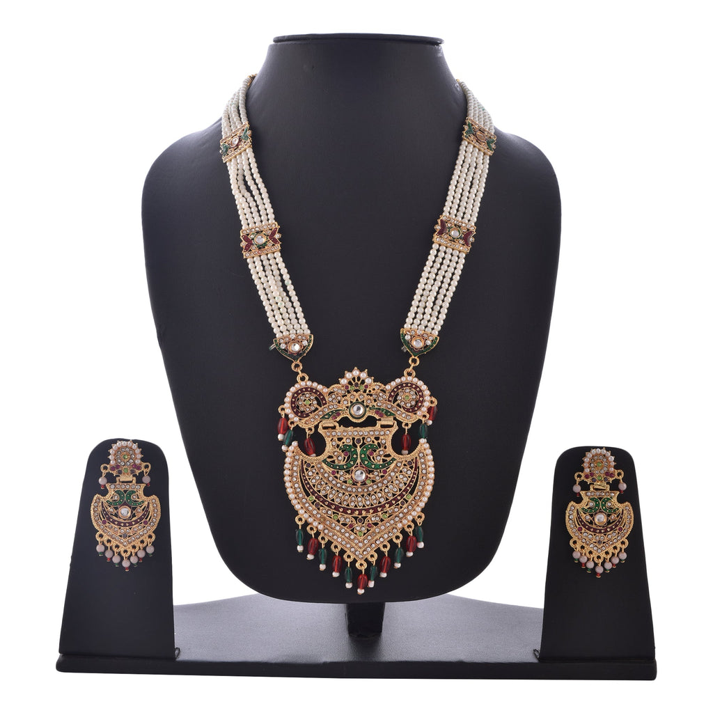 Gold-Polished Alloy Long Jadau Work Rani Haar Necklace - The Pari