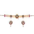 Gold-Polished Alloy Designer Peacock Choker Necklace Set - The Pari