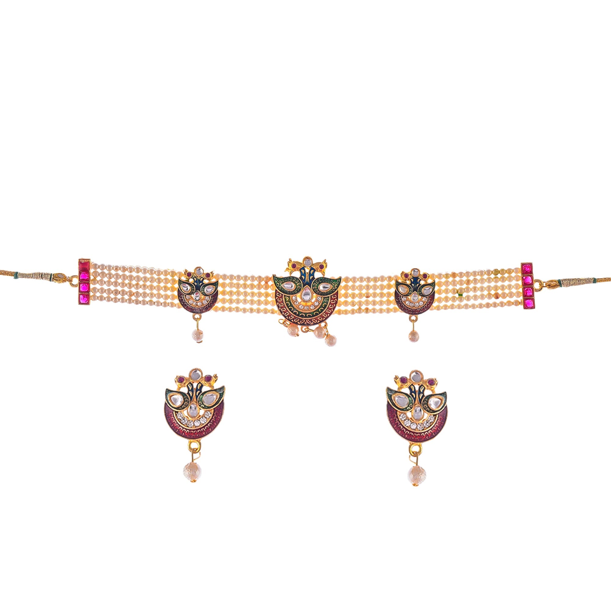 Gold-Polished Alloy Designer Peacock Choker Necklace Set - The Pari