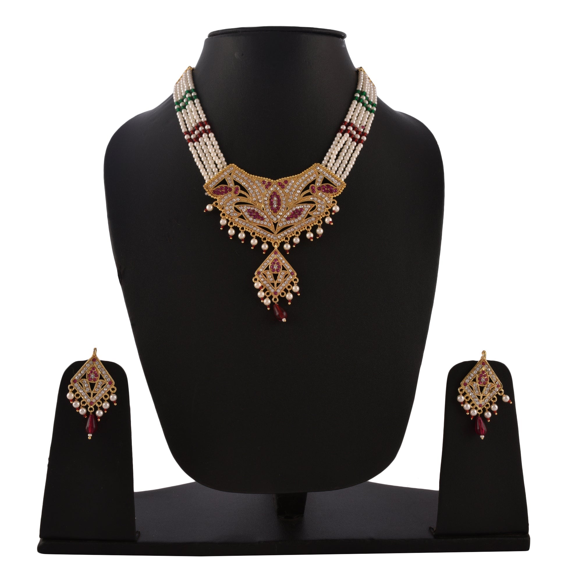 Gold-Polished Alloy Jadau Polki Studded Pearl Mala Necklace Set - The Pari