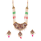 Gold-Polished Alloy Jadau Polki Studded Pearl Mala Necklace Set - The Pari