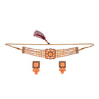 Gold-Polished Alloy Neon Square Motif Pearl Choker Necklace Set - The Pari