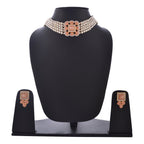 Gold-Polished Alloy Neon Square Motif Pearl Choker Necklace Set - The Pari