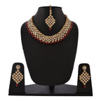 Gold-Polished Alloy Mehrron Kundan Choker Necklace Set With Maangtika - The Pari