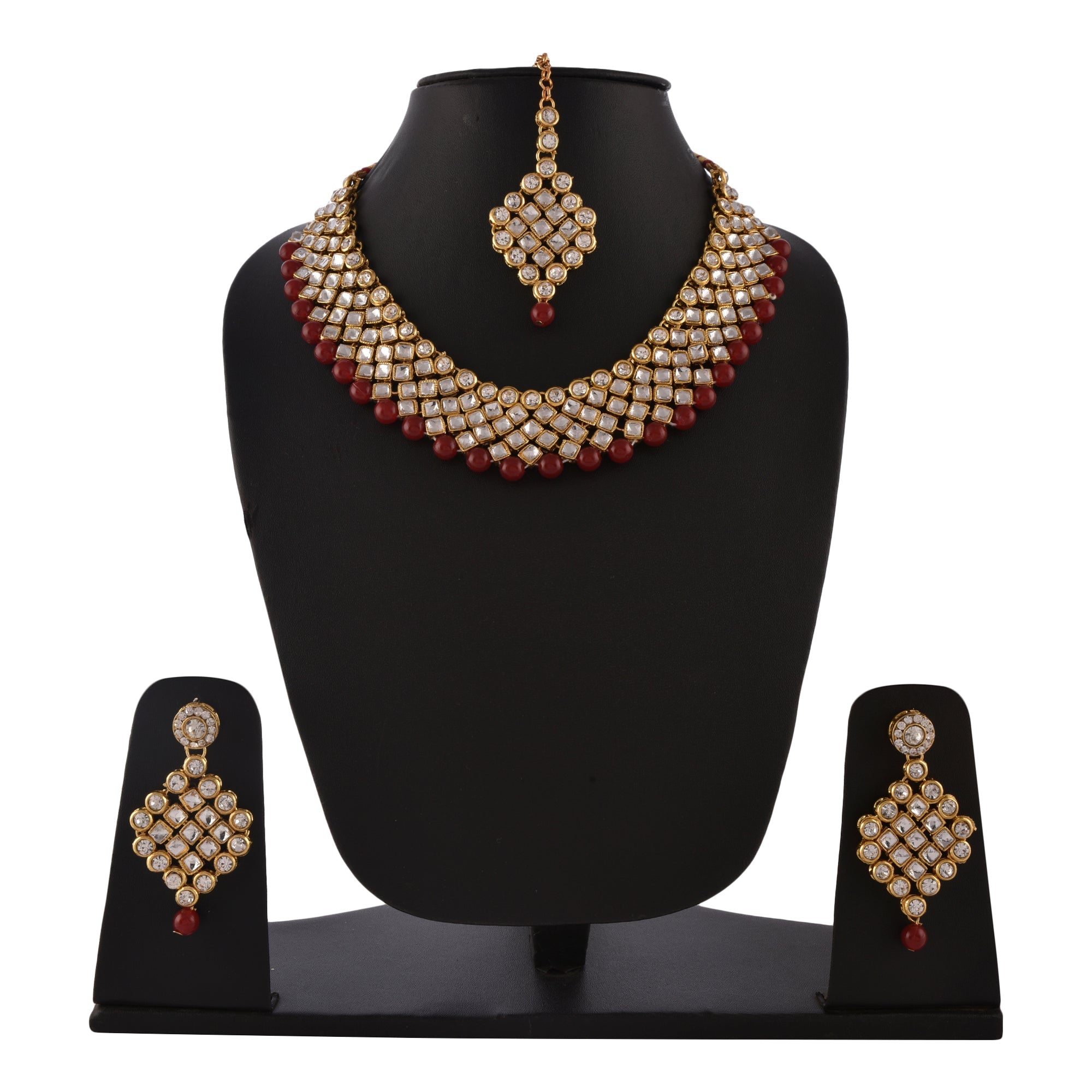 Gold-Polished Alloy Mehrron Kundan Choker Necklace Set With Maangtika - The Pari