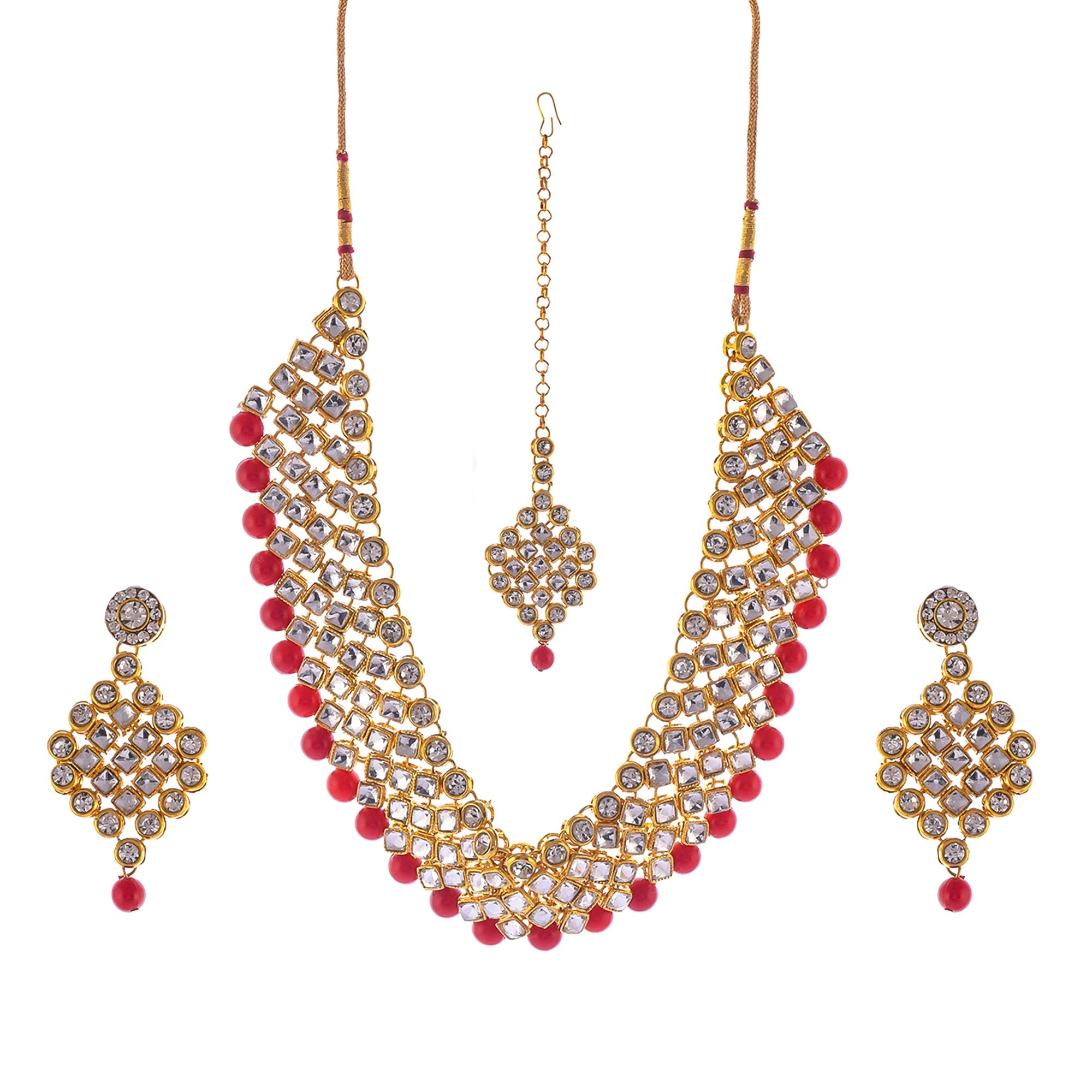 Gold-Polished Alloy Mehrron Kundan Choker Necklace Set With Maangtika - The Pari