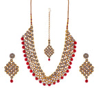 Gold-Polished Alloy Mehrron Kundan Choker Necklace Set With Maangtika - The Pari